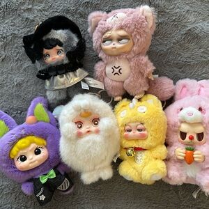 Cute Plush Character Doll Lot - Pastel Pink, Yellow, White, Purple, Gray